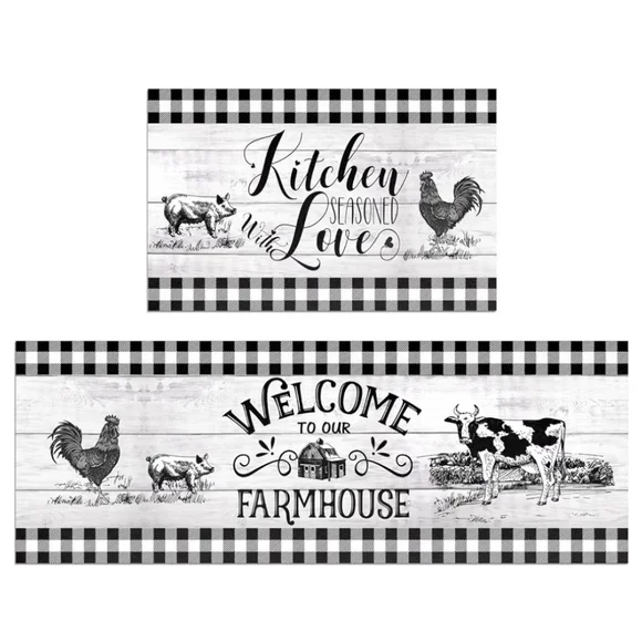 Farmhouse Buffalo Check Kitchen Floor Mats Barn Farm Animals - Picture 1 of 9
